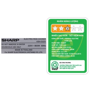 Nồi cơm điện nắp rời SHARP 2.2 lít KSH-D22V