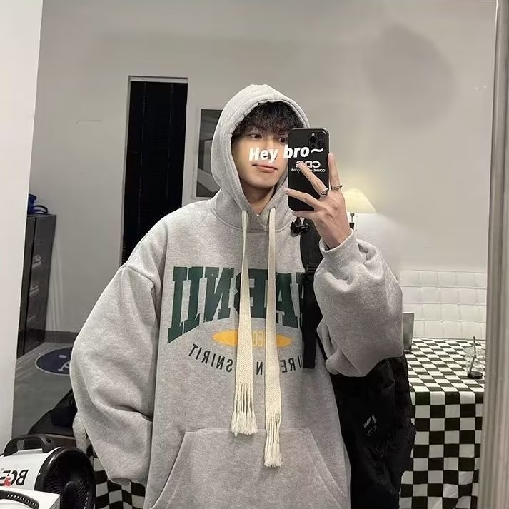 Áo Khoác Hoodie Dày Dặn Dáng Rộng In Chữ Thời Trang Dành Cho Nam