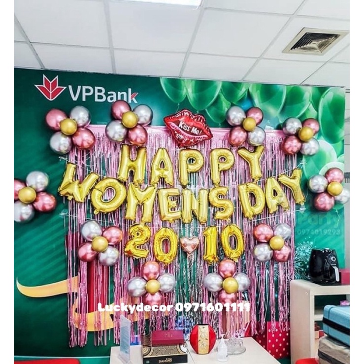 (Tặng Rèm Rosegold) Set Bóng Bay Trang Trí Ngày Phụ Nữ Việt Nam 20-10 Happy women”s Day HD01