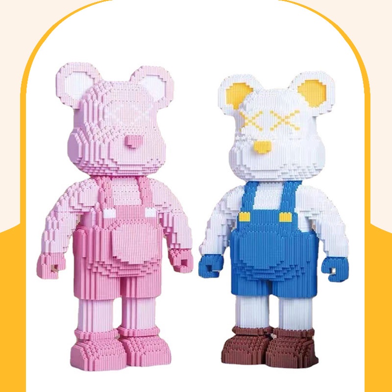 Combo 2 bộ Đồ chơi lego Gấu Bearbrick  mặc yếm mô hình lắp ráp Bearbrick 3D decor trang trí