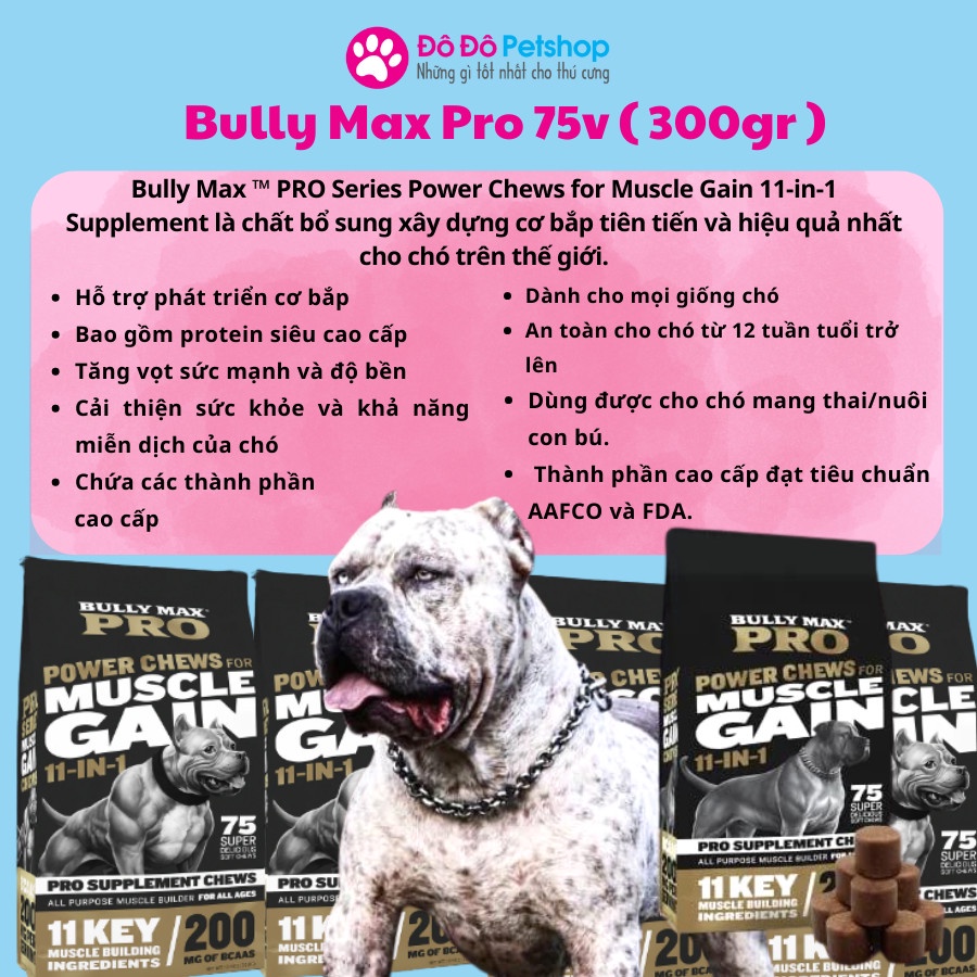 Viên nhai Bully Max Pro 75v  tăng cơ bắp cho chó