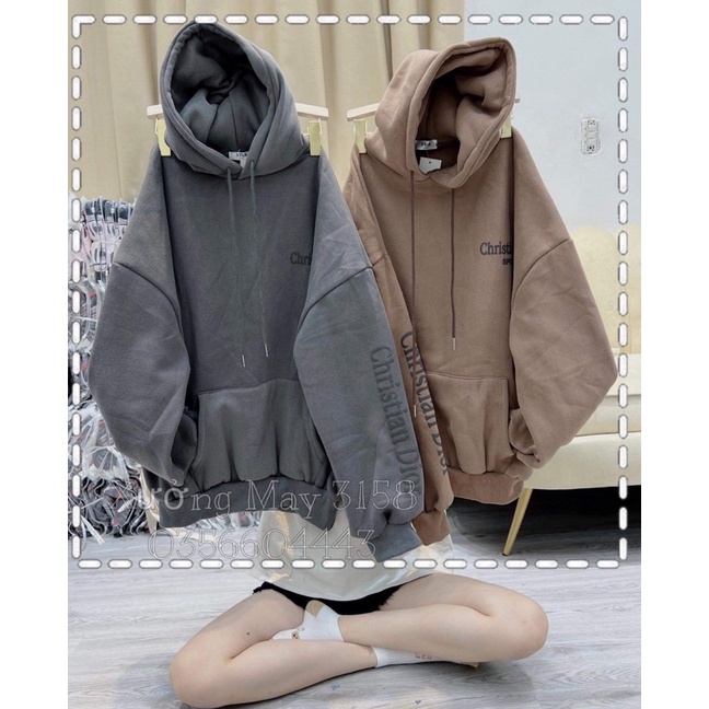 Áo hoodie nỉ bông mũ 2 lớp form rộng tay bồng free size chữ chris