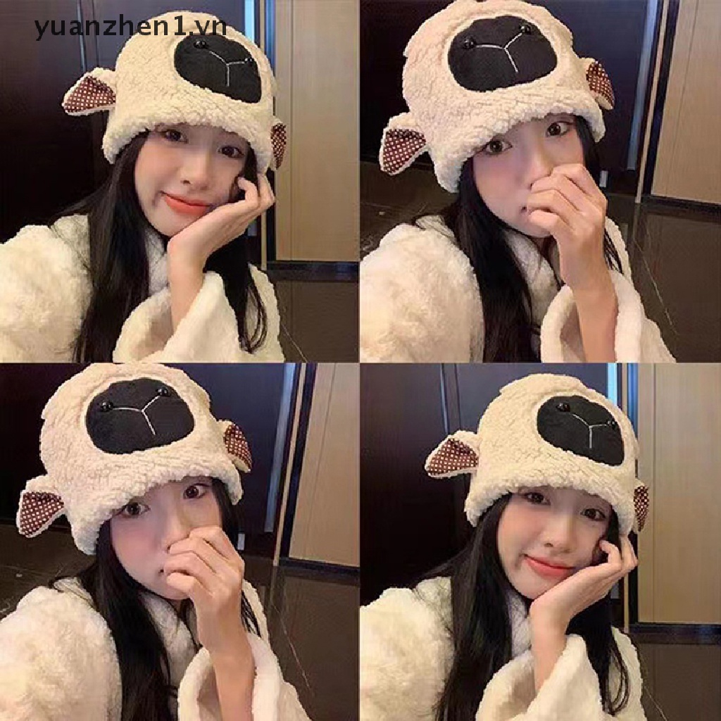 Mũ beanie Lông Cừu Nhân Tạo Giữ Ấm Mùa Đông Kiểu Dáng Hoạt Hình Dễ Thương Dành Cho Nữ