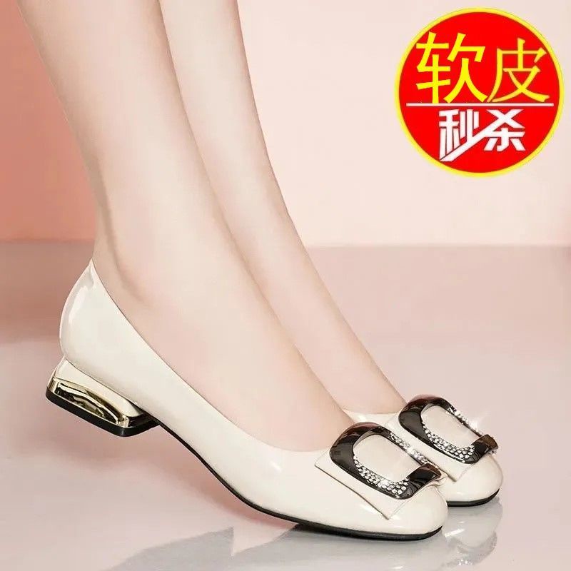 Giày Da Bóng Đế Mềm Dày Dặn Gót Thấp Size Lớn 35-43 41 42 Thời Trang Hè Thu Cho Nữ