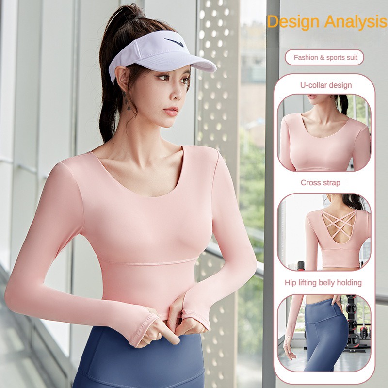 Áo Tập Yoga Tay Dài Có Đệm Ngực Khô Nhanh Phong Cách Mới Mùa Thu Cho Nữ