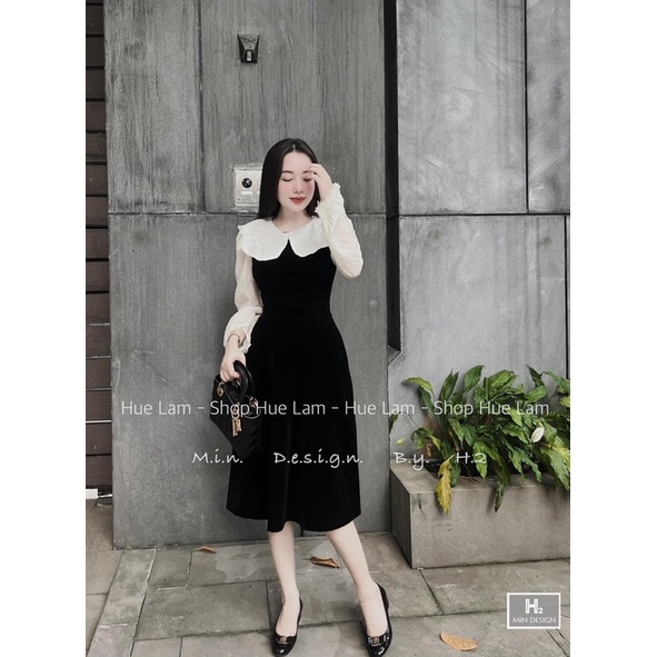 Váy nhung dài tay tiểu thư