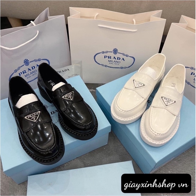 Giày nữ prada da bóng lười đế cao mũi tròn đế cao 5cm