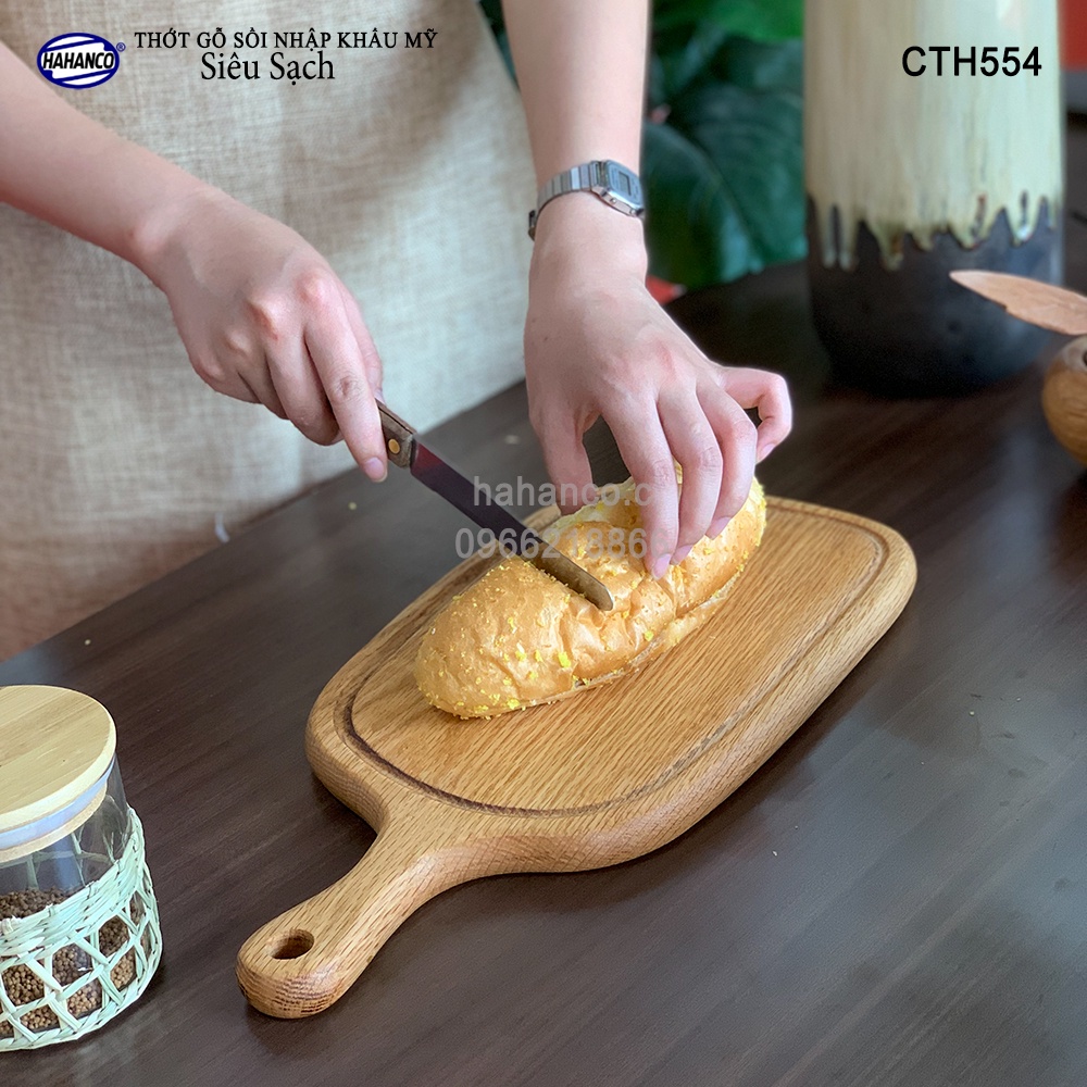 Thớt gỗ Sồi Mỹ (OAK) tay cầm lớn - khay bánh/ bít tết/pizza/phụ kiện ảnh - CTH554
