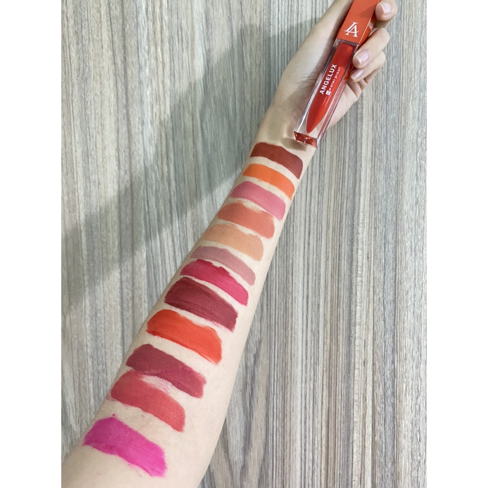 Son kem lì lâu trôi ANGELUX chính hãng, Son kem màu Hồng Trà Khô mềm mịn lên màu chuẩn