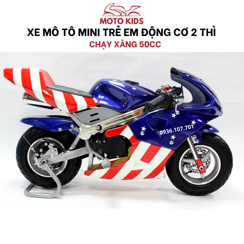 Xe moto mini, động cơ 2 thì chạy xăng pha nhớt 50cc/Ahìu shop