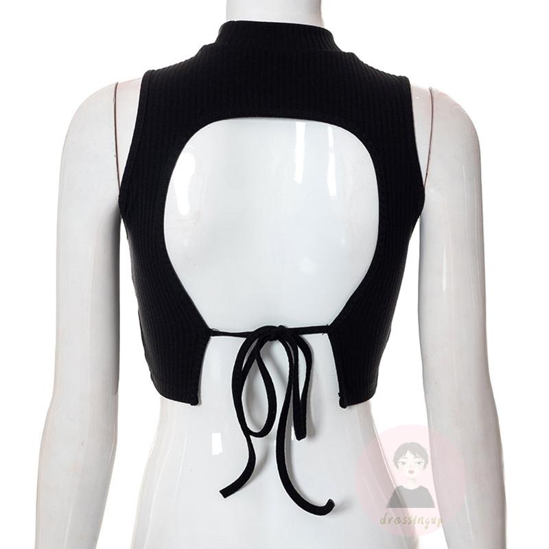 Áo Tank Top Cổ Tròn Hở Lưng Màu Đen Thời Trang Mùa Hè Cho Nữ