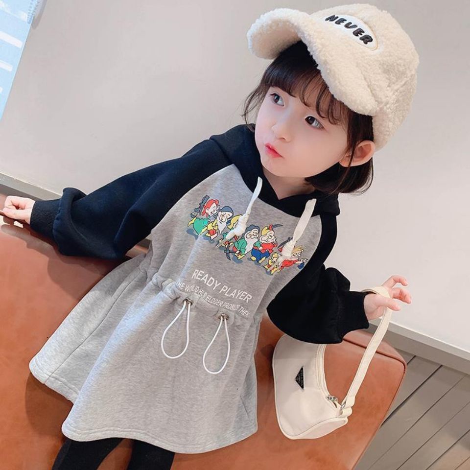 Đầm Hoodie Dáng Chữ A In Họa Tiết Hoạt Hình Công Chúa Thời Trang Cho Bé Gái