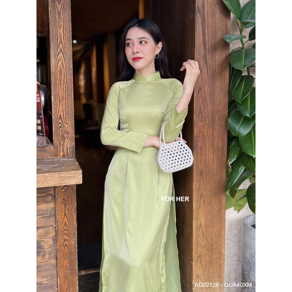 Áo dài FOR HER nút ngọc xanh mạ AD02128