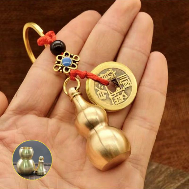 Móc khóa xe máy ô tô đồng thau hình bầu hồ lô phong thủy may mắn