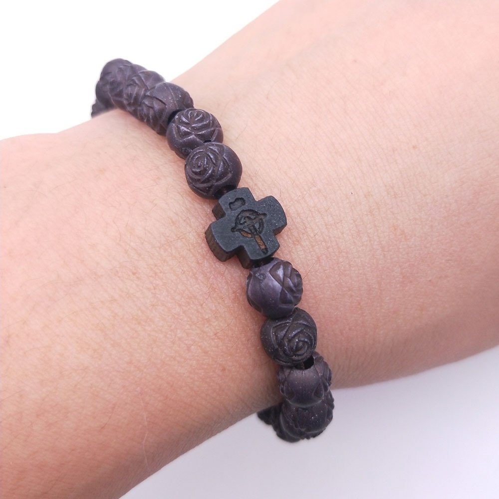 Hạt hoa hồng Vòng tay chữ thập Đồ trang sức tôn giáo Đồ trang sức tôn giáo cườm Chuỗi hạt đeo tay 5,5g