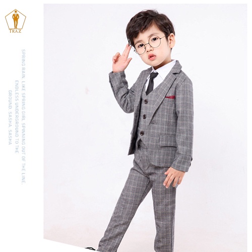 Bộ Set Vest Karo TRAZ Cho Bé Trai Trẻ Em Con Nít (quần + áo vest +ghile) 1 nơ)Bụng bự hoặc Cao Tăng 1, 2 Size
