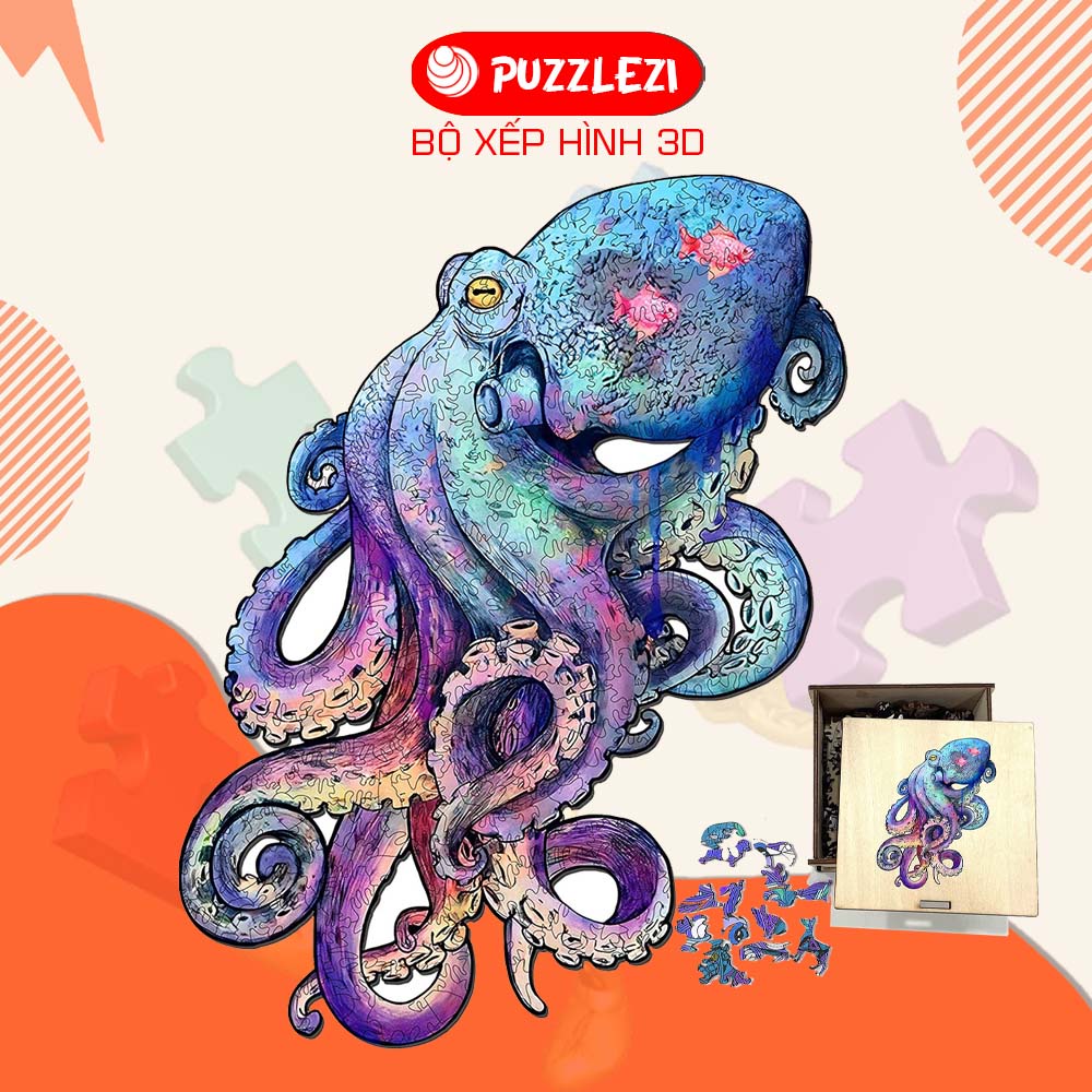 Đồ chơi giáo dục AZEN PUZZLE bộ xếp hình cho bé tranh ghép hình gỗ 3D lego với nhiều con vật sói, sư tử, hổ, cáo