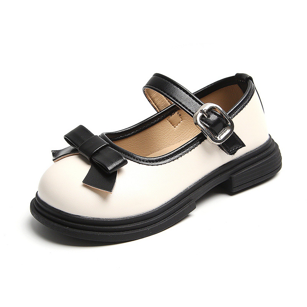 Giày Da Quai Dán Đính Nơ Xinh Xắn Dành Cho Bé Gái 3-9 Tuổi