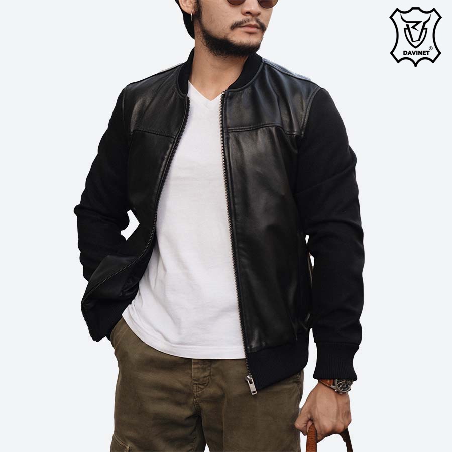 Áo Khoác Bomber Da Xịn Super Bowl DAVINET Am22-11, Da Xịn, Siêu Bền, Mềm Nhẹ, Bảo Hành 5 Năm