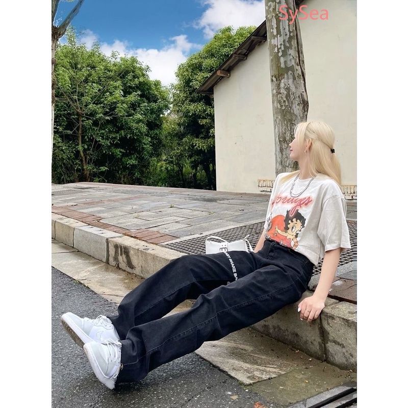 Quần Jeans In Chữ Phong Cách Đường Phố Hàn Quốc Cá Tính Dành Cho Nữ