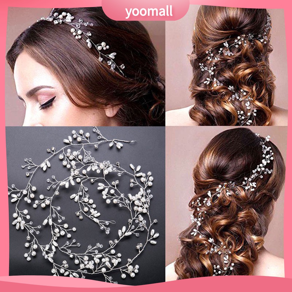 Yoomall| Vòng Hoa Đội Đầu Đính Ngọc Trai Giả 35 / 50 / 100cm Cho Cô Dâu