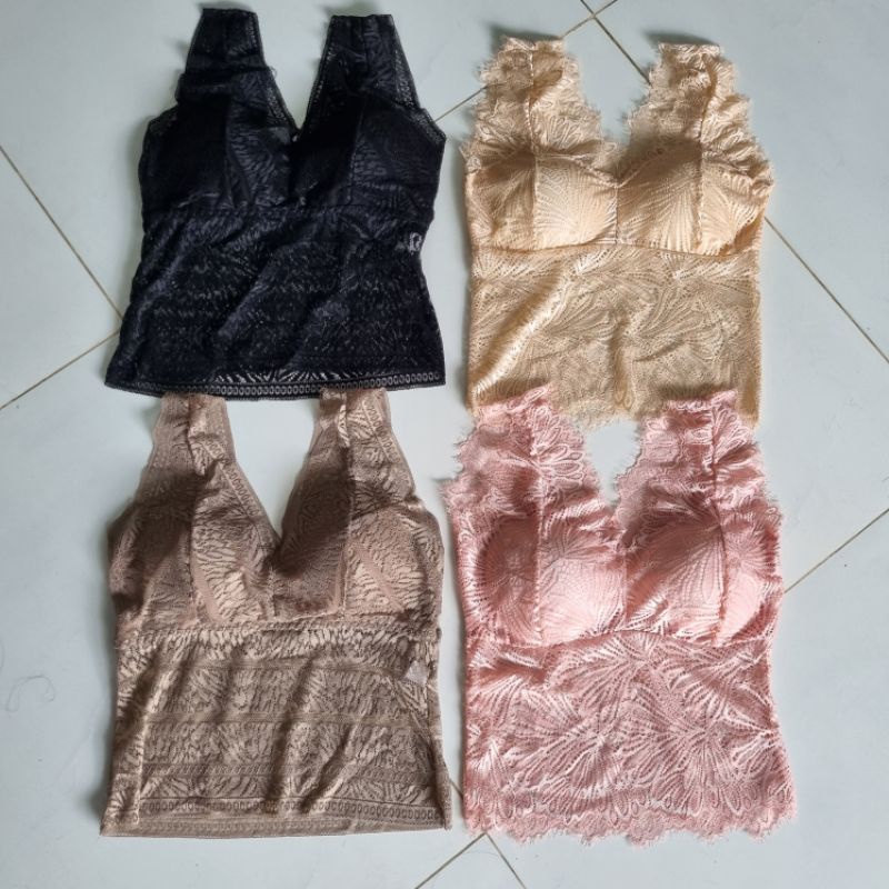 CÓ SẴN Áo lá ren dài bra ren dài có mút