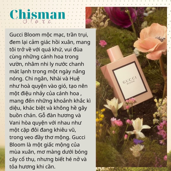 Nước hoa nữ cao cấp Bloom EDT 100ml- Hương thơm nữ tính quyến rũ ngọt ngào, lưu hương lâu- Chisman