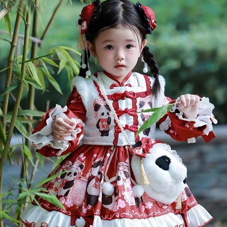 Đầm Lolita Hình Gấu Trúc Đỏ Phong Cách Phương Tây Lolita Năm Mới Cho Bé Gái 10.27