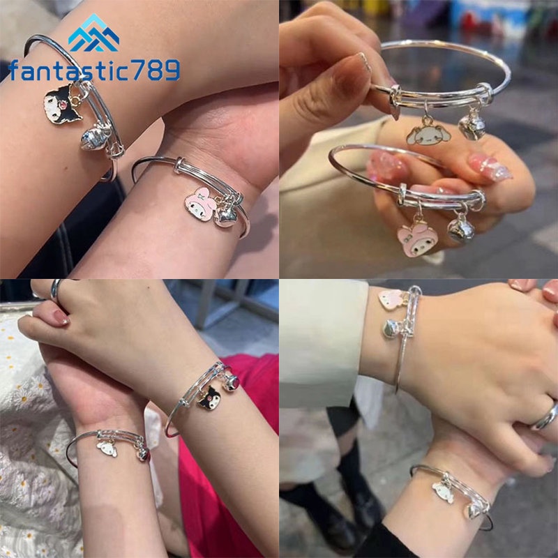 Vòng Tay Bạc Fantastic789 Có Thể Điều Chỉnh Họa Tiết Cinnamoroll Melody Kuromi Hoạt Hình Dễ Thương Cho Nữ