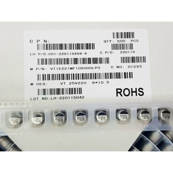 [ Combo 10 chiếc ] Tụ nhôm 220uF 25V kích thước 8×10.5mm