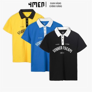 Áo polo nam trơn đẹp 4MEN PO061 in chữ SUMMER ESCAPE nhiều màu sắc trẻ trung, cổ trụ, form suông