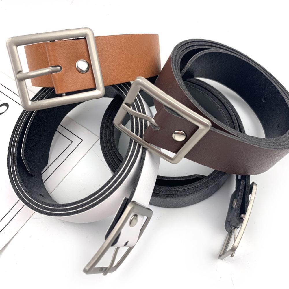 Thắt Lưng Da Màu Trơn Khóa Tròn / Vuông Bằng Hợp Kim Co Giãn Thời Trang Cho Nam Và Nữ J7P9