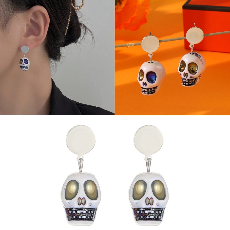 1 Đôi Bông Tai Hợp Kim Hình Đầu Lâu Halloween Kinh Dị