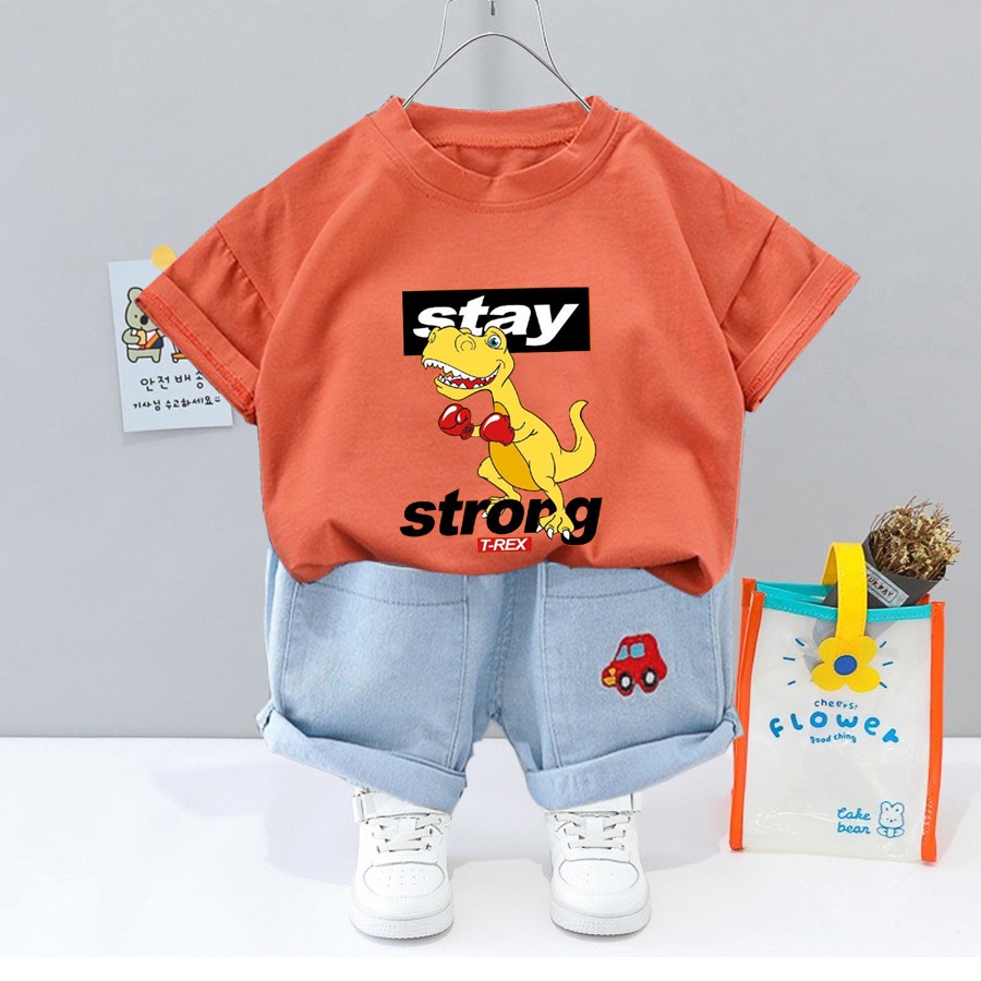 Áo Phông - Áo Thun Cotton Bé Trai KEYER KIDS, Áo Thun Trẻ Em Chất Liệu Cotton 4C Hình in Khủng Long Dễ Thương AT47