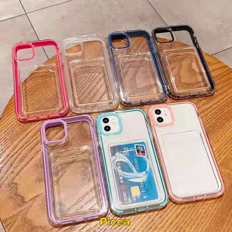 Ốp Điện Thoại Mềm Trong Suốt Chống Sốc Có Ngăn Đựng Thẻ 3 Trong 1 Cho IPhone 7 8 6 6S Plus 11 12 13 14 Pro MAX XR X XS MAX SE 2020