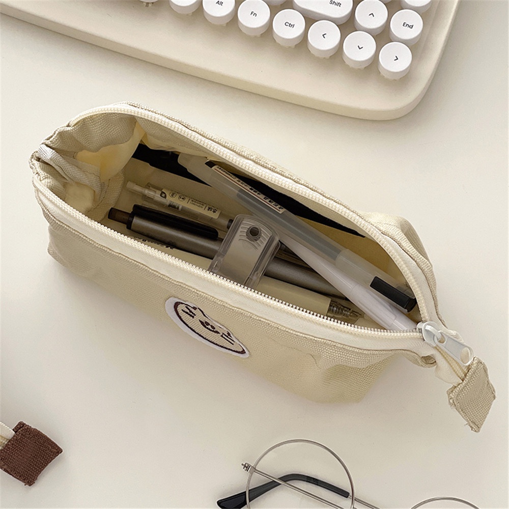 Túi Đựng Bút Bằng Vải Canvas Cỡ Lớn In Hoạt Hình Chó Mèo Dễ Thương