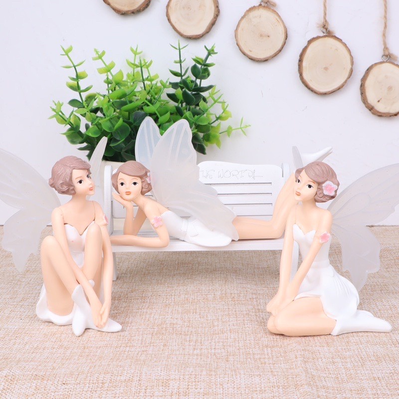 Set 3 Thiên thần, nàng tiên trang trí kệ tủ, giá sách, bánh kem, trang trí bàn học