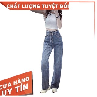 Quần jean suông mài buộc dây