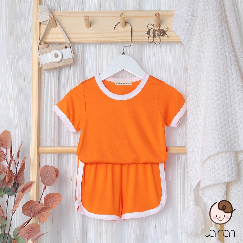 Bộ Cộc Tay Cho Bé Trai Bé Gái Minky Mom Màu Trơn Viền Trắng Vải Thun Lạnh Mềm Mịn Mát, Bộ Mặc Nhà Cho Bé  TNTRON