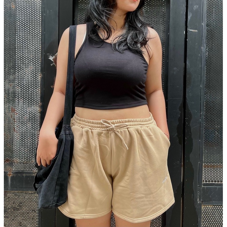 Quần short nữ cạp chun cotton BIGSIZE_GIARE Quần đùi bigsize nỉ lưng cao phong cách thể thao kiểu trơn