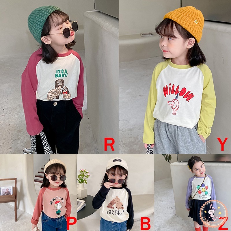 Áo Thun Tay Dài Dáng Rộng In Họa Tiết Hoạt Hình Đơn Giản Thời Trang Cho Bé Gái