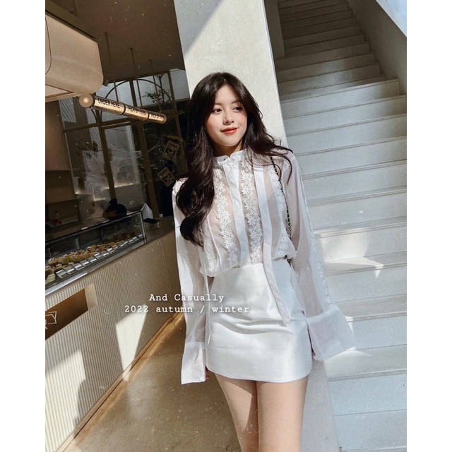 And Casually / Set sơ mi pha ren + cv chữ A