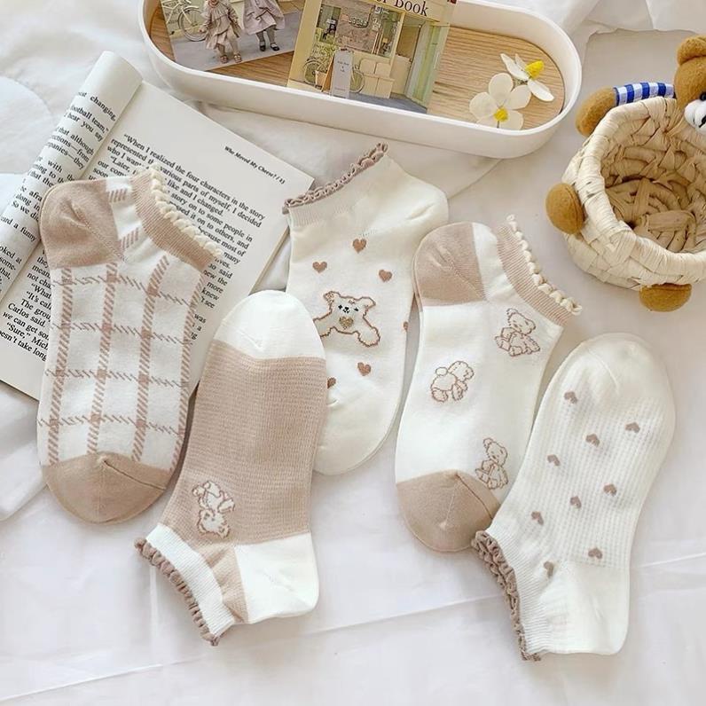 Tất kem tim cổ ngắn nữ Softie, vớ nữ cổ bèo chất vải cotton co giãn bốn chiều thoáng khí tt10