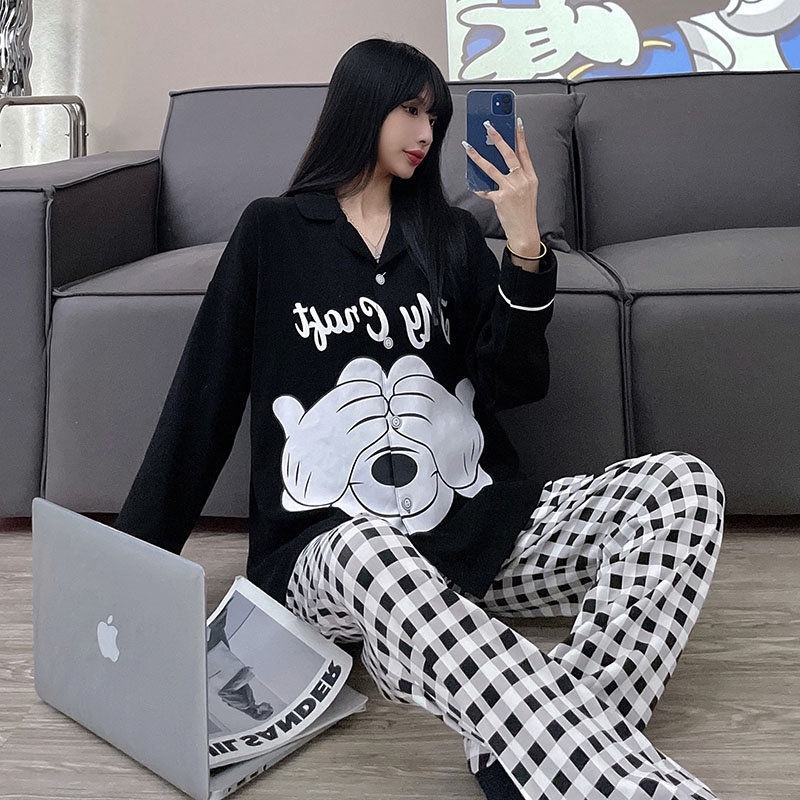 Bộ Đồ Ngủ Tay Dài In Họa Tiết Hoạt Hình Dễ Thương Phong Cách Phương Tây Thời Trang Xuân Thu Cho Nữ