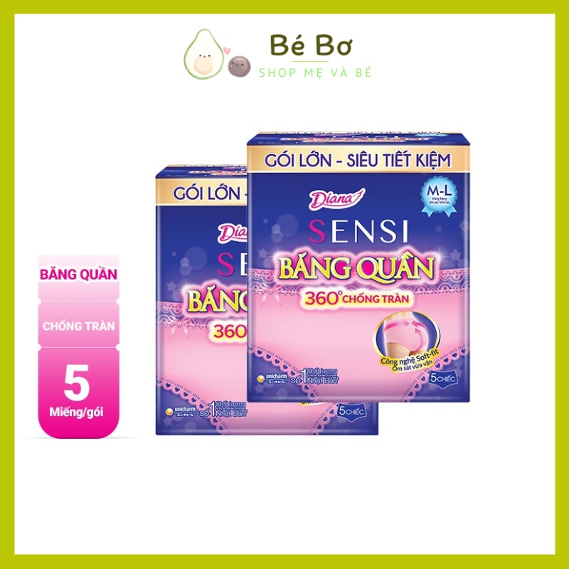Gói 5 miếng bỉm quần cho mẹ sau sinh, Băng đêm dạng quần Diana size ML vòng hông 85-105cm (5 chiếc/gói) Bé Bơ Store