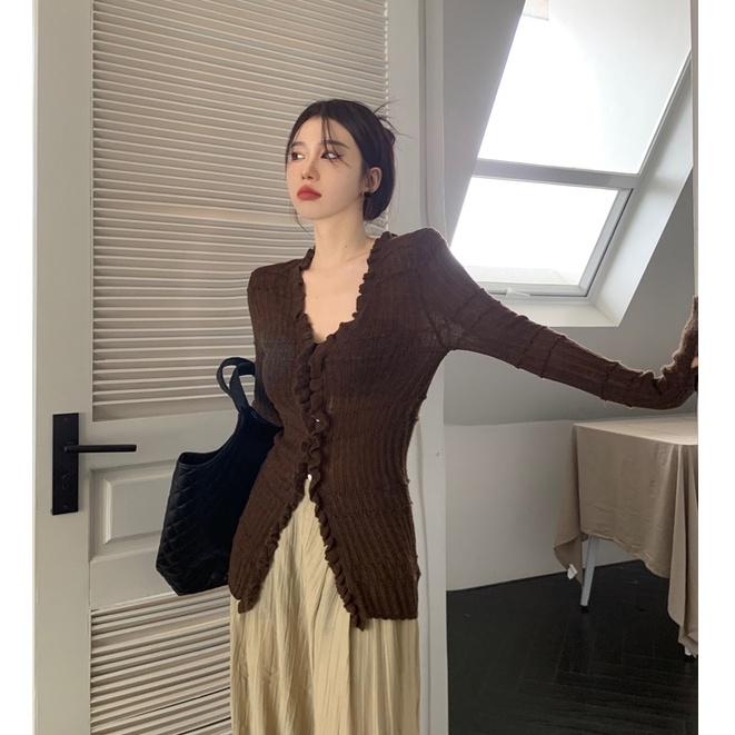 Áo Khoác cardigan Dệt Kim Tay Dài Cổ Chữ V Phong Cách Vintage Dành Cho Nữ