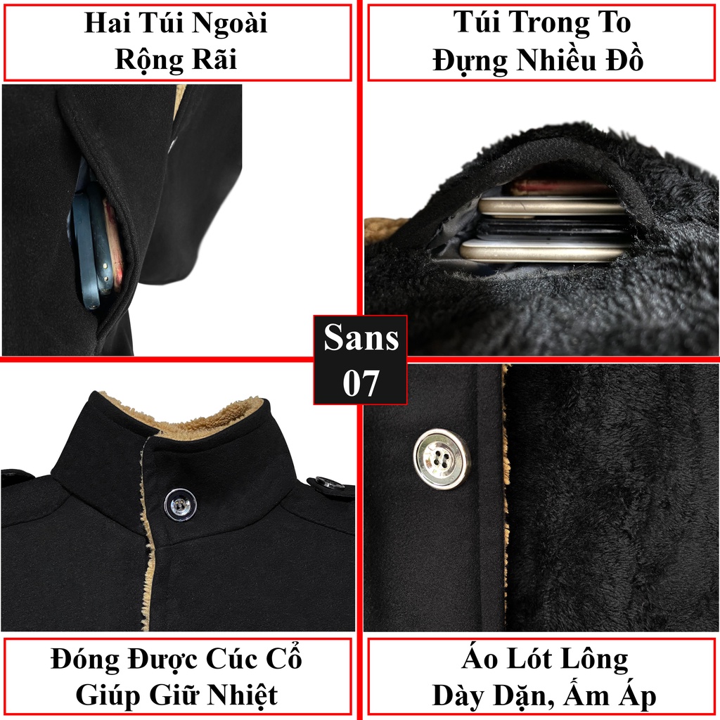 Áo khoác dạ nam dáng ngắn Sans07 lót lông manto hàn quốc blazer trần bông mangto nỉ bigsize 3xl 4xl 5xl 80kg 90kg