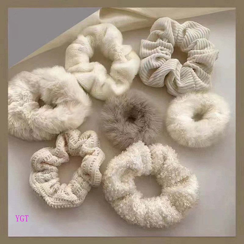 Ygt Set 7 Dây Cột Tóc Phủ Lông Trắng Mềm Co Giãn Thời Trang Mùa Đông Cho Nữ