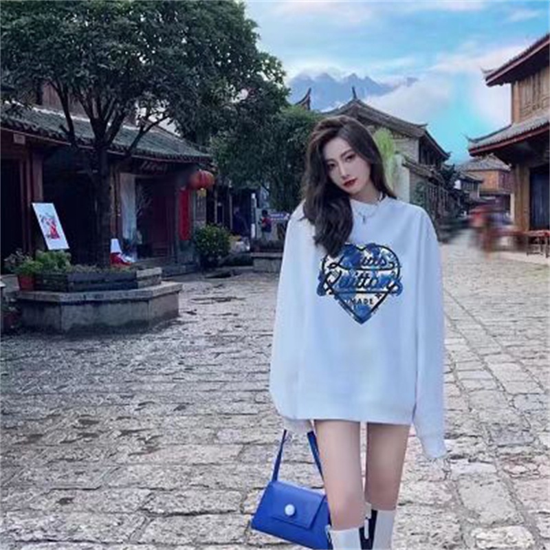 L &amp; V Áo sweater Cổ Tròn Thoải Mái In logo Biểu Tượng graffiti Bắt Mắt Phía Trước Thời Trang Giản Dị