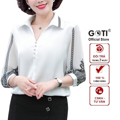 GOTI - Áo Kiểu Trung Niên Nữ Cao Cấp Thiết Kế Size Lớn Cổ Sơ Mi Thời Trang U50-60 3A26 3A29